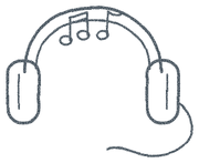 Zeichnung von Kopfhörern mit Musiknoten